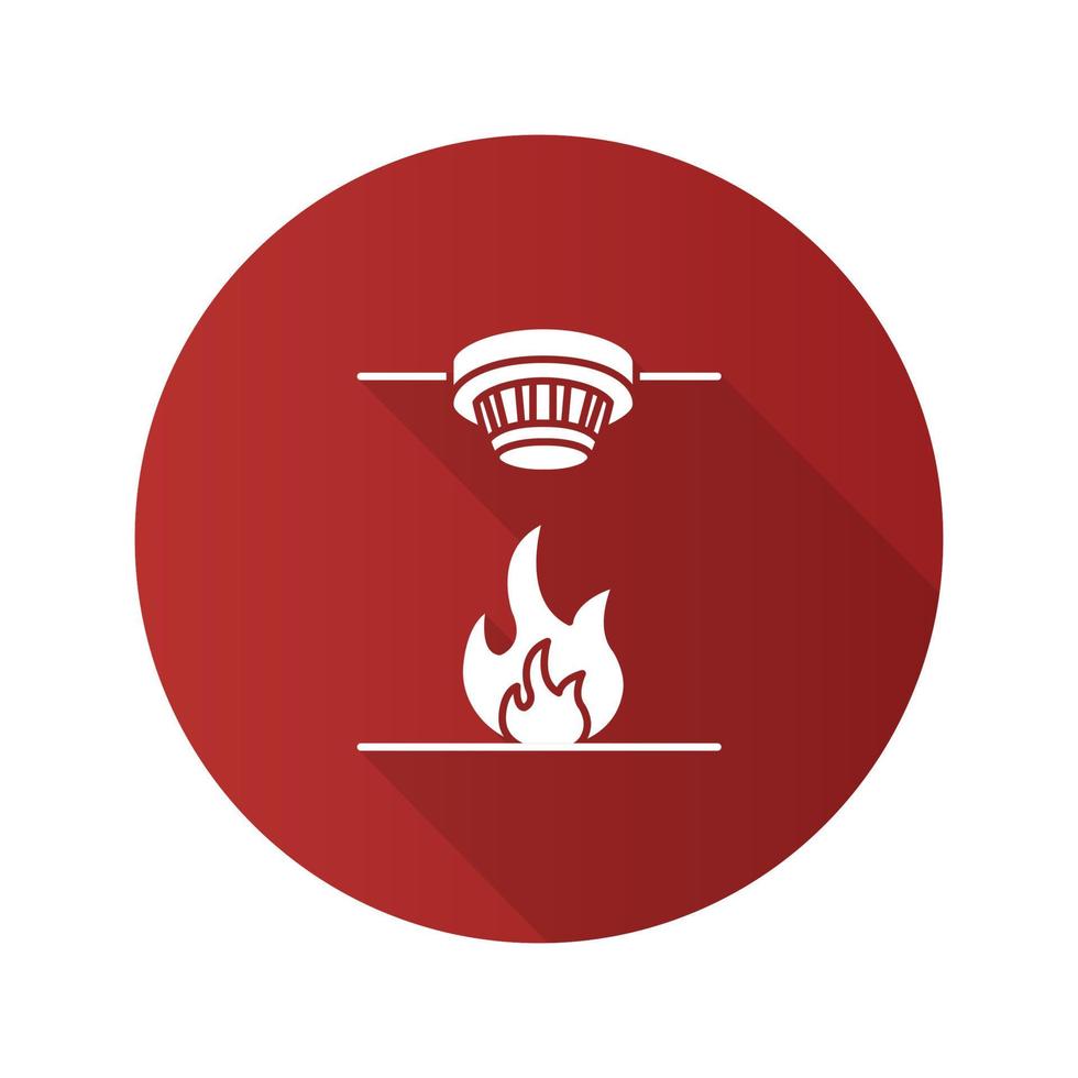 rookmelder plat ontwerp lange schaduw glyph pictogram. brandalarm. vector silhouet illustratie