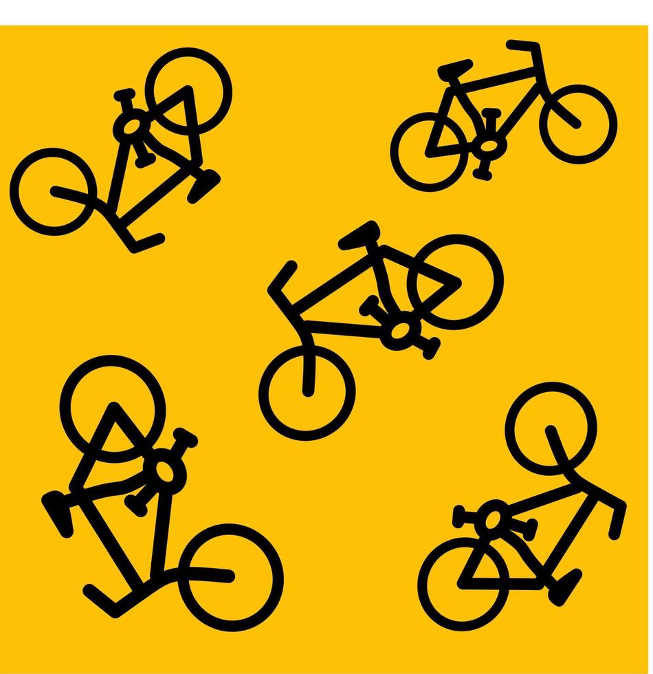 een illustratie van verschillende fietspictogrammen op een oranje achtergrond. fiets verkoop bedrijf vector