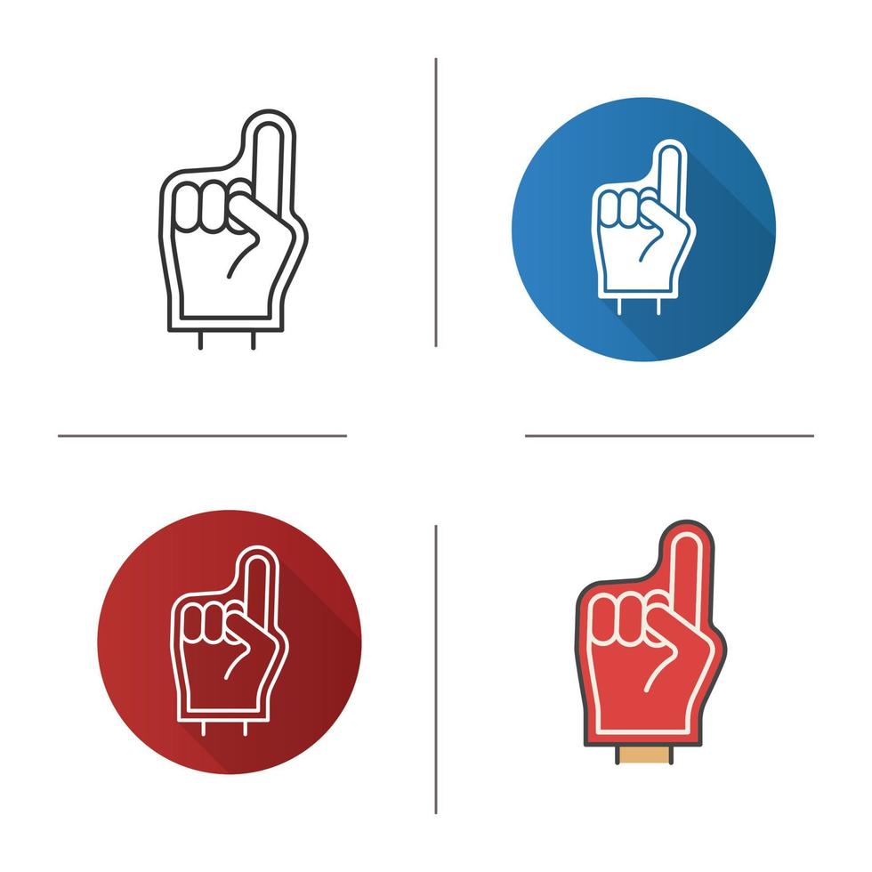 schuim vinger pictogram. plat ontwerp, lineaire en kleurstijlen. sportfans hand. geïsoleerde vectorillustraties vector