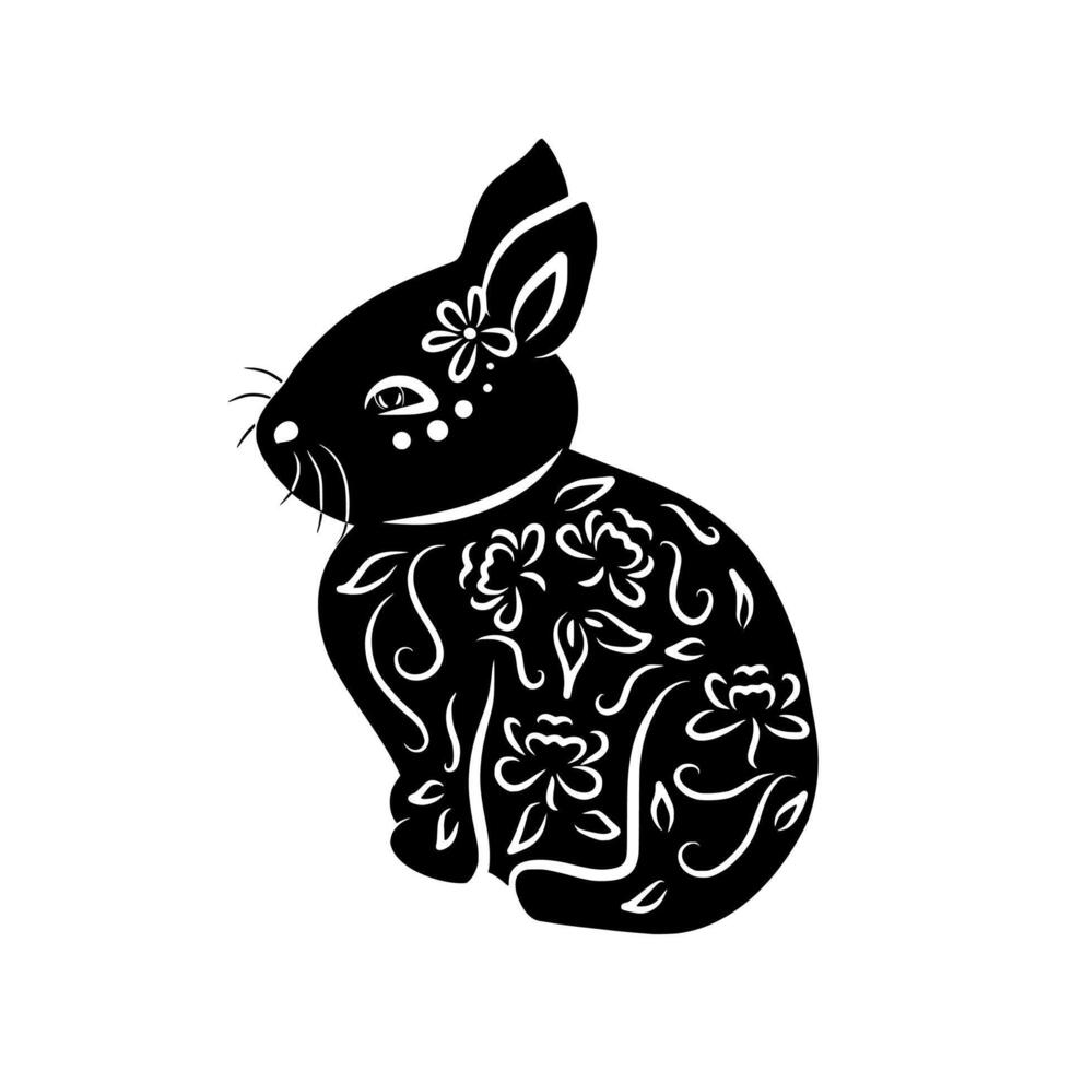 bloemen konijn silhouet grafisch illustratie vector