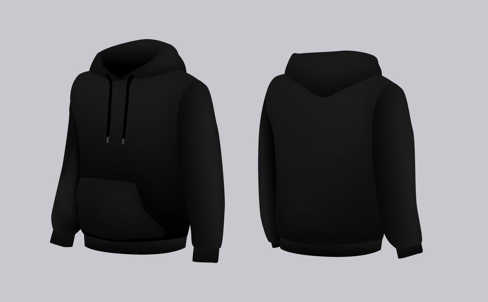 blanco zwart capuchon sjabloon. lang mouw sweatshirts sjabloon met knipsel pad, Jeetje voor afdrukken. vector