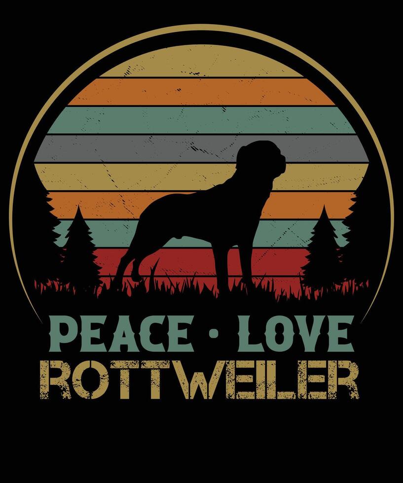 vrede liefde rottweiler retro t-shirt ontwerp vector