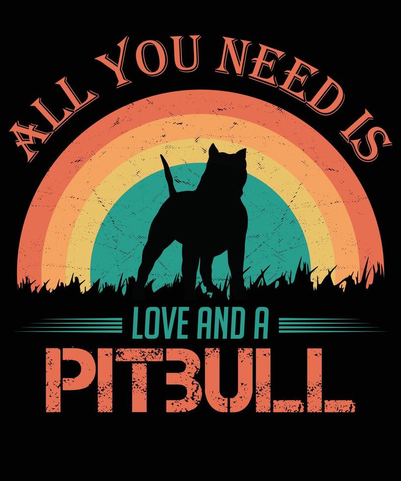 allemaal u nodig hebben is liefde en een pitbull kat wijnoogst t-shirt ontwerp. vector