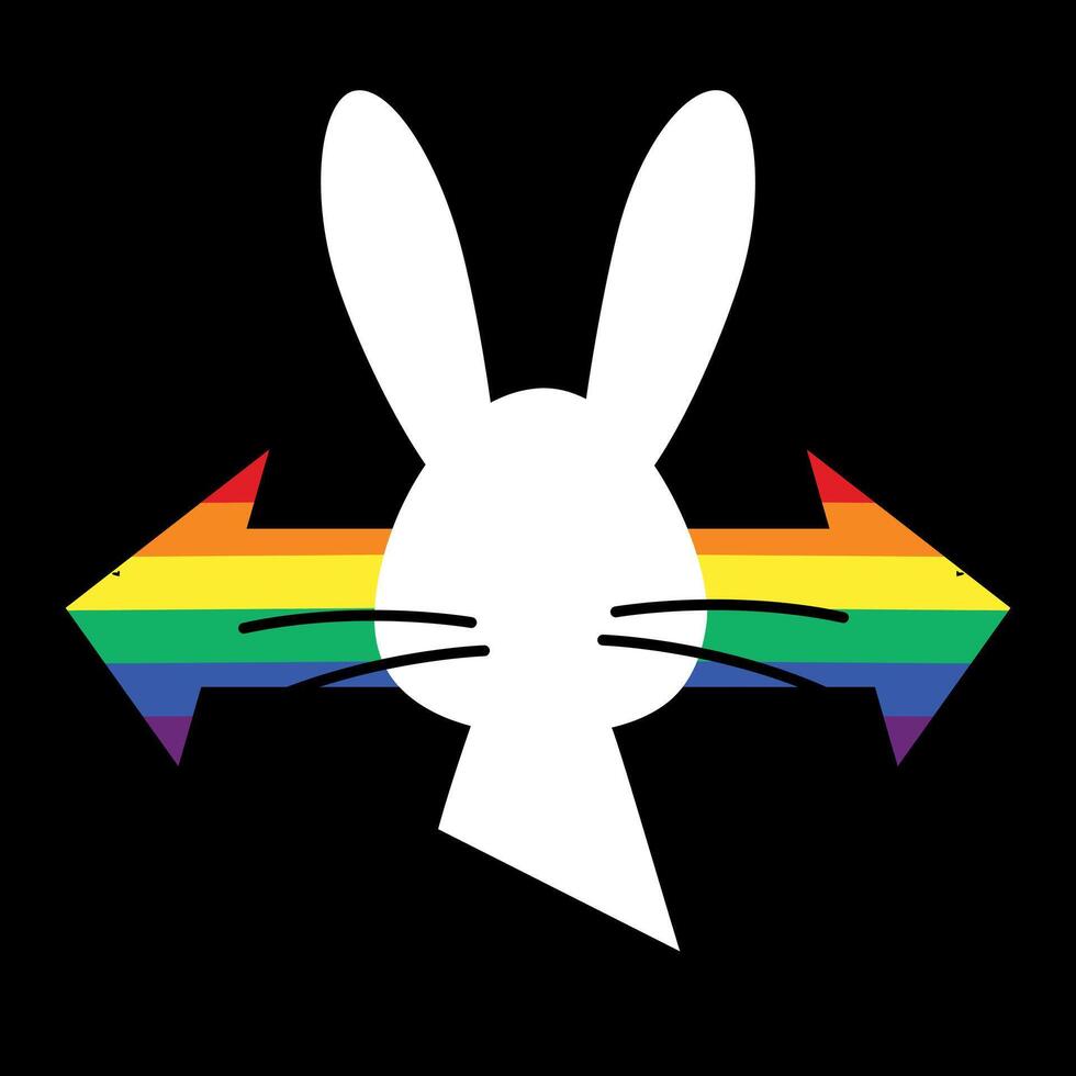 t-shirt ontwerp van de silhouet van de Pasen konijn en twee pijlen met de kleuren van de regenboog. homo trots. vector