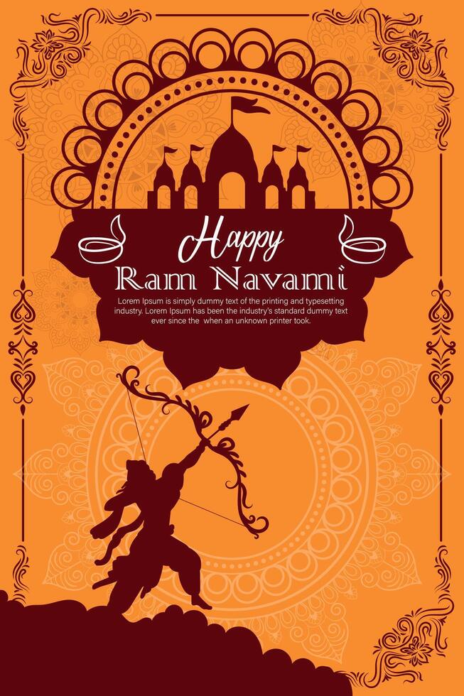 gelukkig RAM navami cultureel banier Hindoe festival verticaal post wensen viering kaart RAM navami viering achtergrond en RAM navami groeten geel beige achtergrond vector