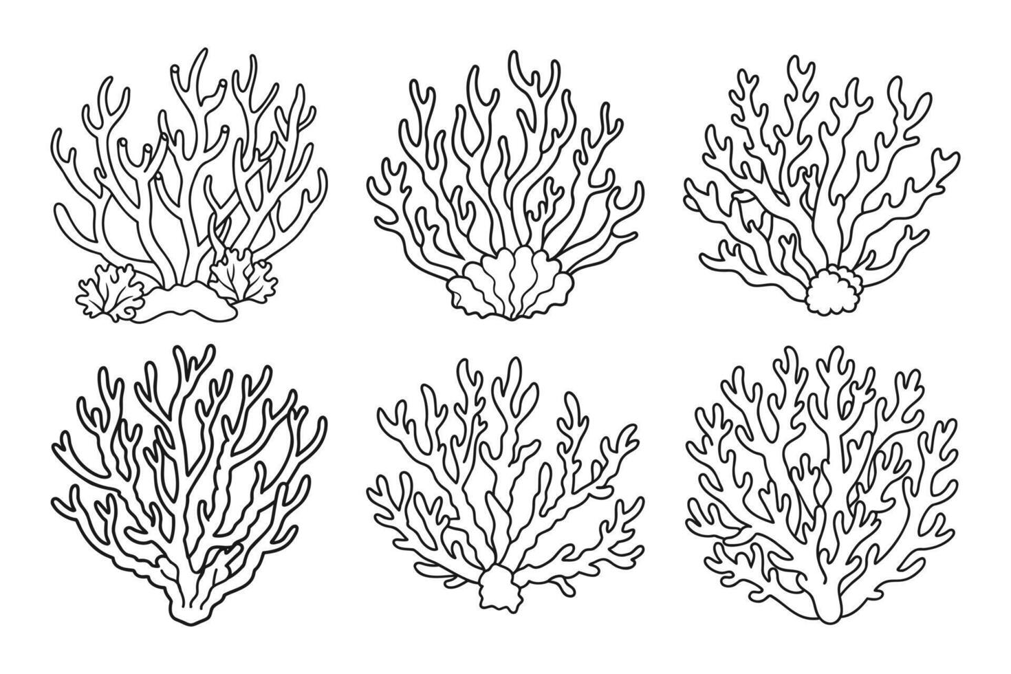 reeks van koraal riffen of zeewier, onderwater- planten. reeks van zee koraal pictogrammen. schetsen, illustratie. vector