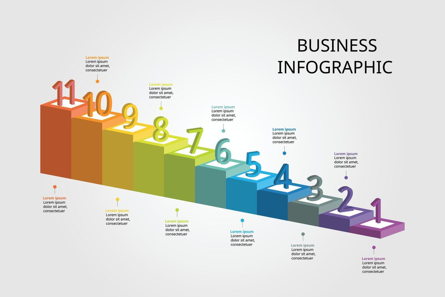 niveau sjabloon voor infographic voor presentatie voor 11 element vector