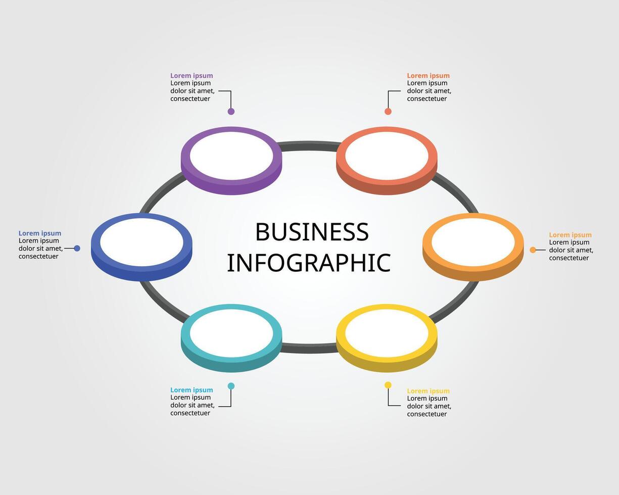 6 cirkel sjabloon voor infographic voor presentatie voor 6 element vector