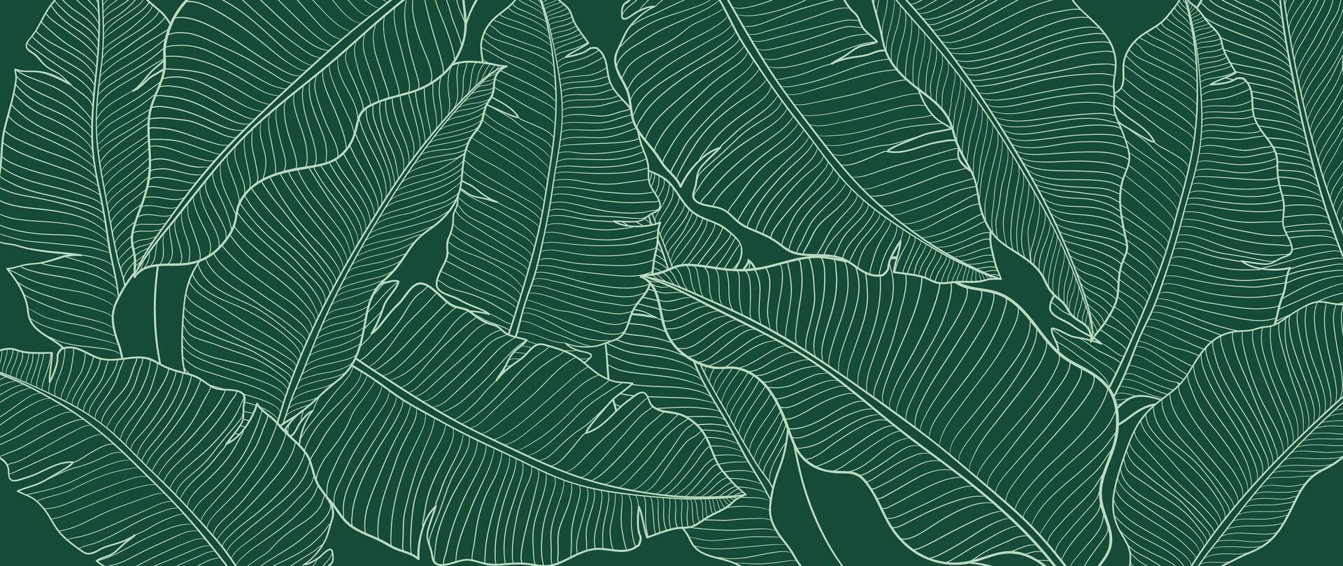 abstract gebladerte lijn kunst vector achtergrond. blad behang van tropisch bladeren, tak, banaan blad, fabriek in hand- getrokken patroon. botanisch oerwoud geïllustreerd voor banier, afdrukken, decoratie, kleding stof.