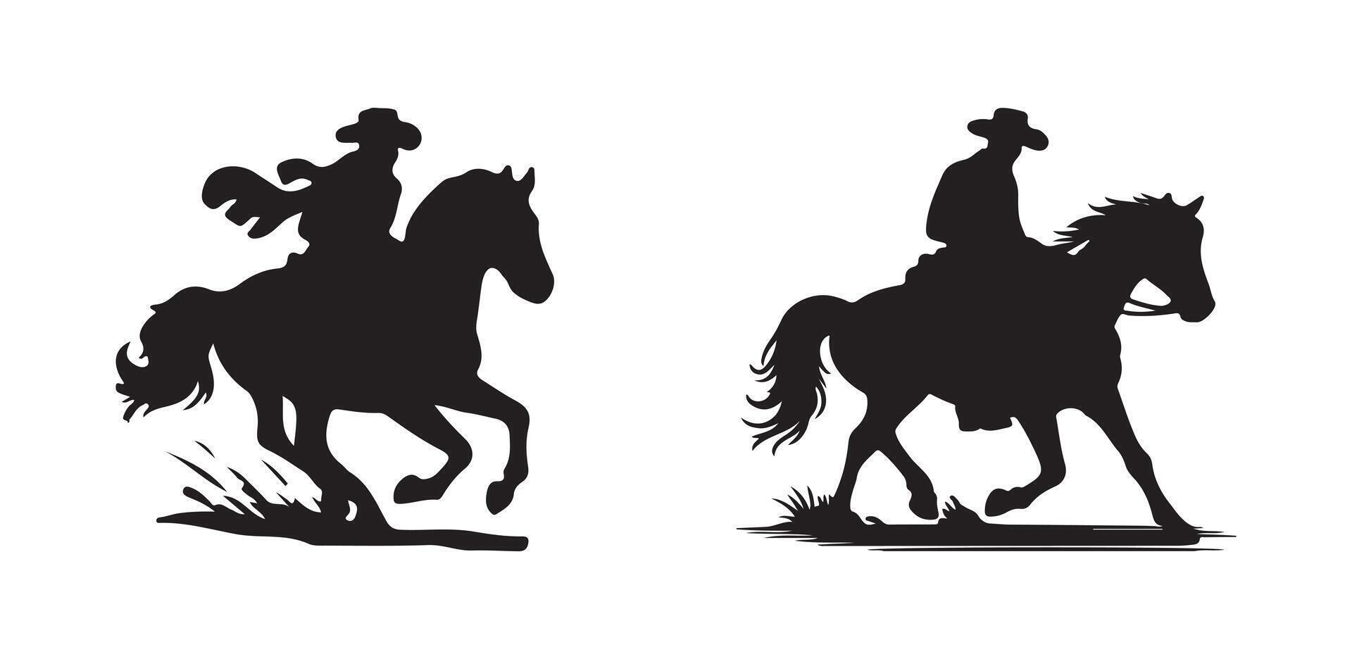 een vector silhouet van een reeks van cowboys rijden paarden geïsoleerd Aan een wit achtergrond