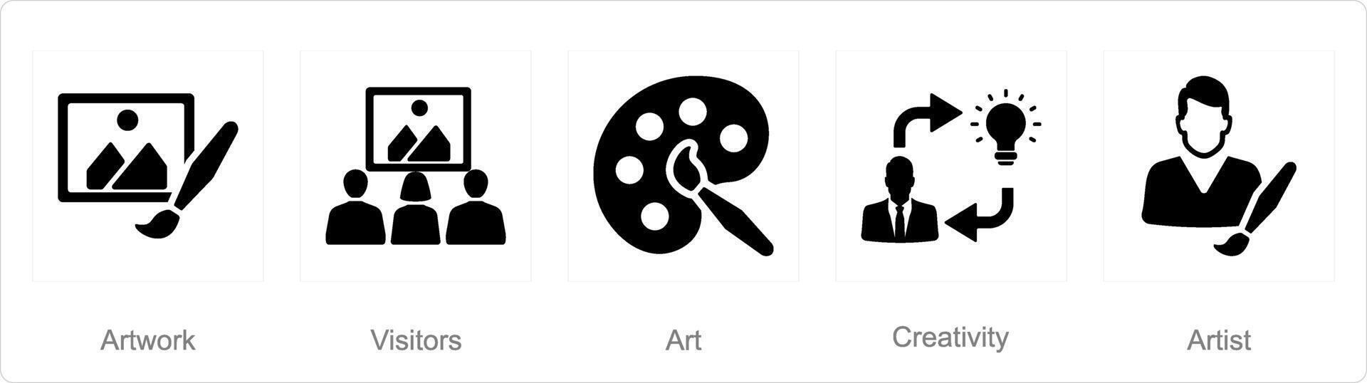 een reeks van 5 kunst pictogrammen net zo kunstwerk, bezoekers, kunst vector