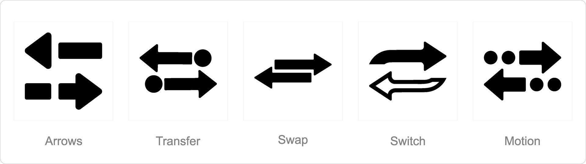 een reeks van 5 pijlen pictogrammen net zo pijlen, overdracht, ruilen vector