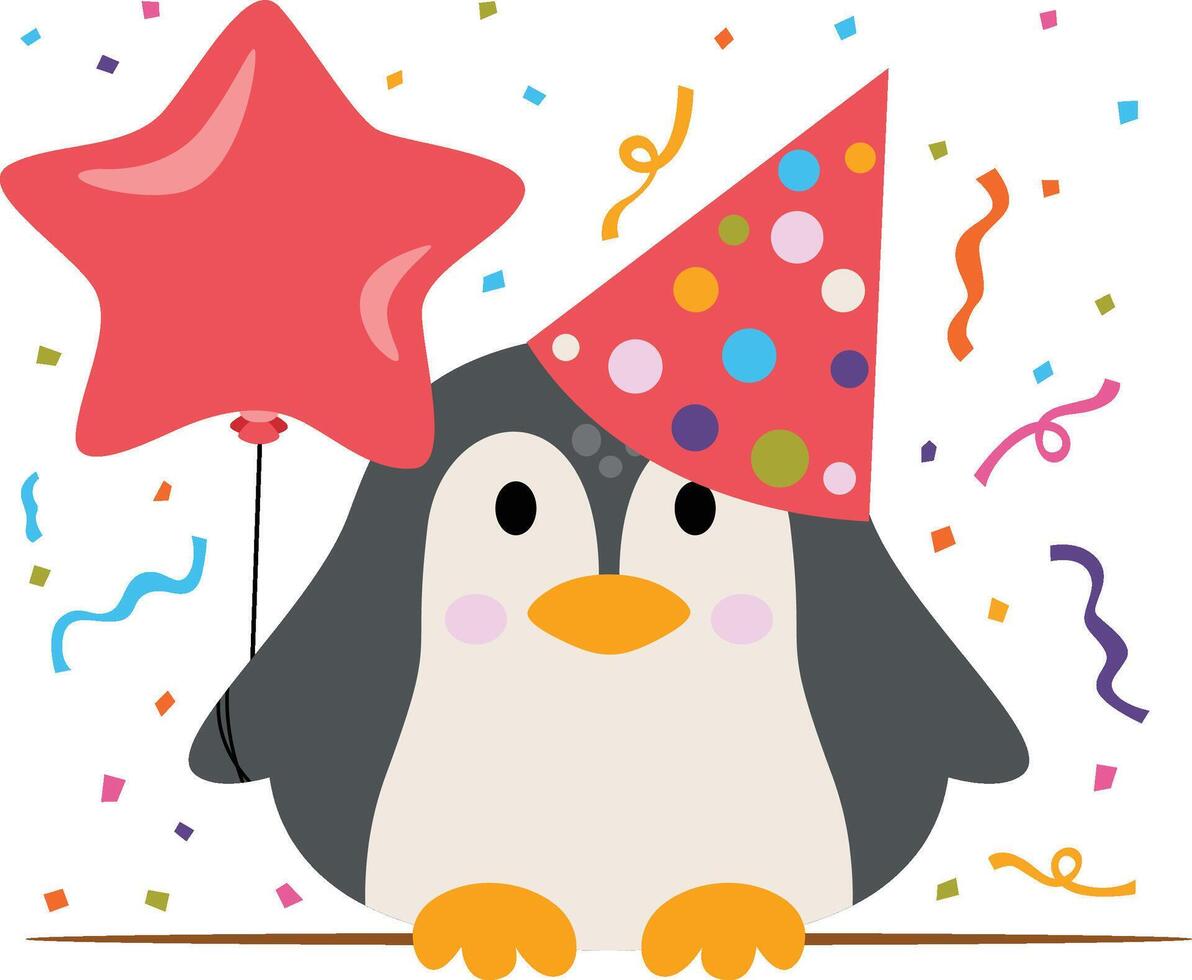 grappig verjaardag pinguïn met ster ballon vector