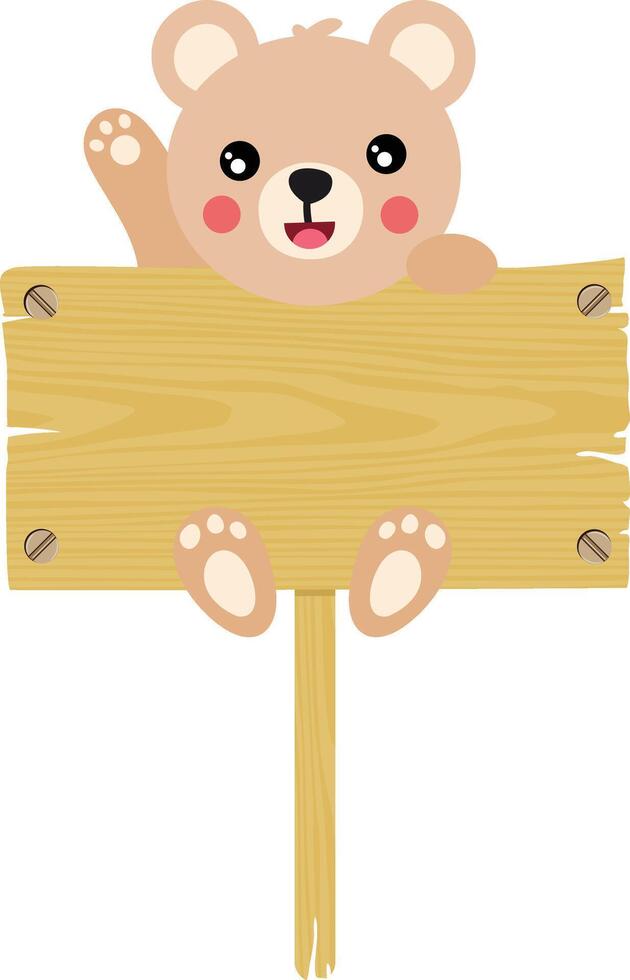 schattig teddy beer hangende Aan een leeg houten bord vector
