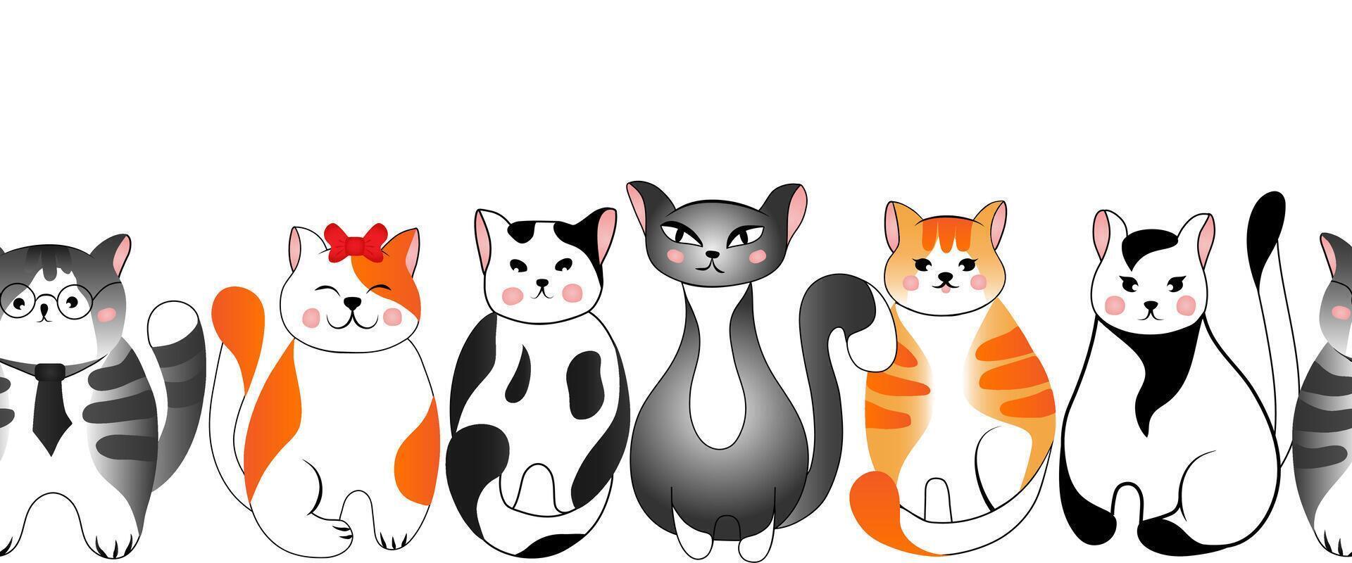 naadloos grens patroon met schattig rood en grijs katten Aan wit achtergrond. vector illustratie voor kinderen.