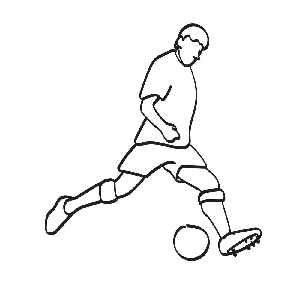 voetbal speler rennen met bal illustratie vector hand- getrokken geïsoleerd Aan wit achtergrond