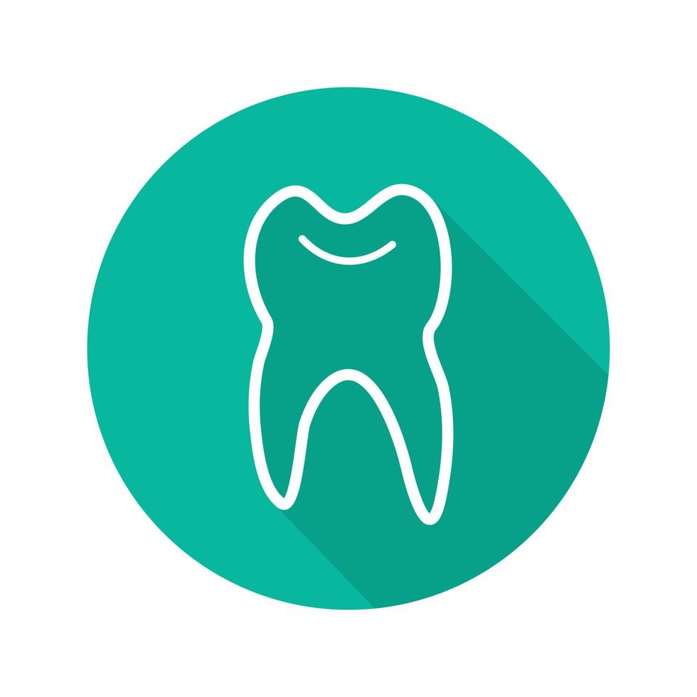 menselijke tand plat lineaire lange schaduw pictogram. stomatologie. vector overzichtssymbool