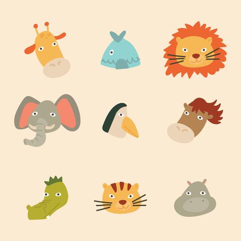 Doodled Kleurrijke Jungle Animals vector