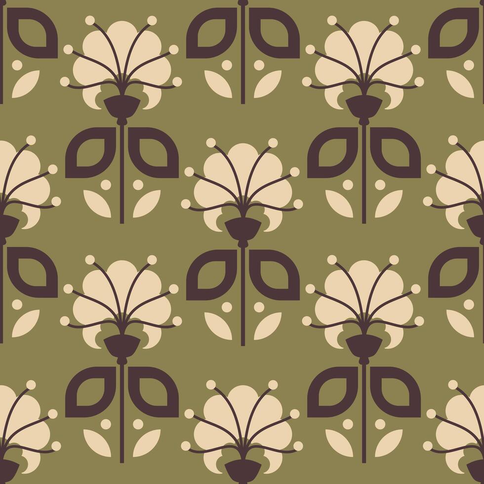 naadloos patroon met abstract meetkundig bloemen Aan een groen achtergrond vector