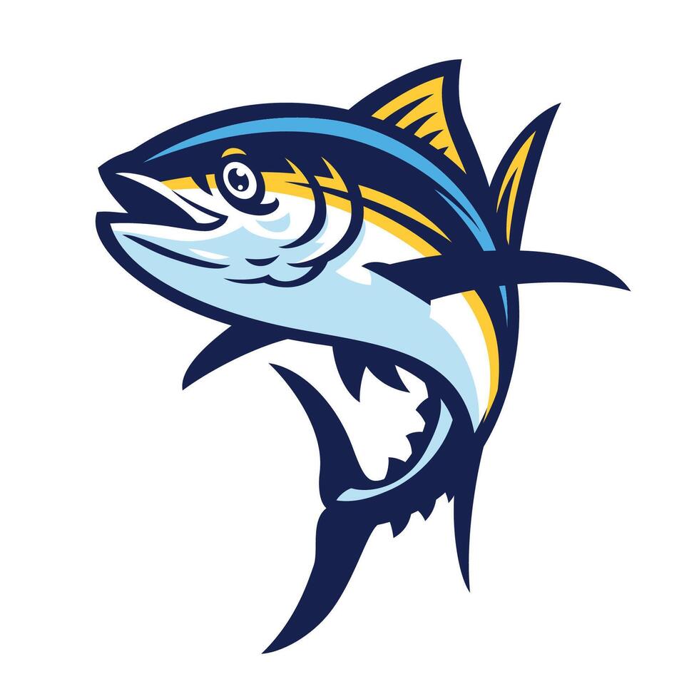 geelvintonijn tonijn vis tekenfilm mascotte vector