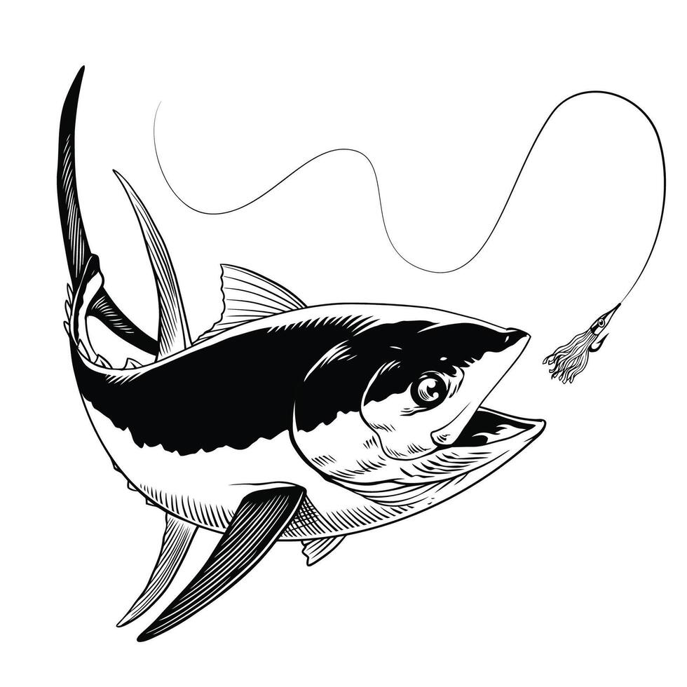 wijnoogst illustratie van tonijn vis vangen de aas vector
