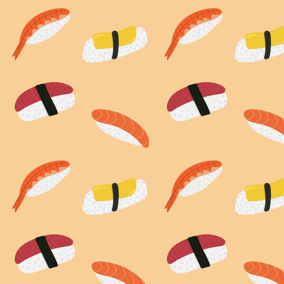 vector sushi en broodjes naadloos patroon. gebruikt voor decoratief afdrukken, omhulsel papier, menu, behang en kleding stof