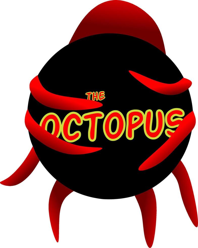 de Octopus logo met een zwart bal en rood tentakels vector