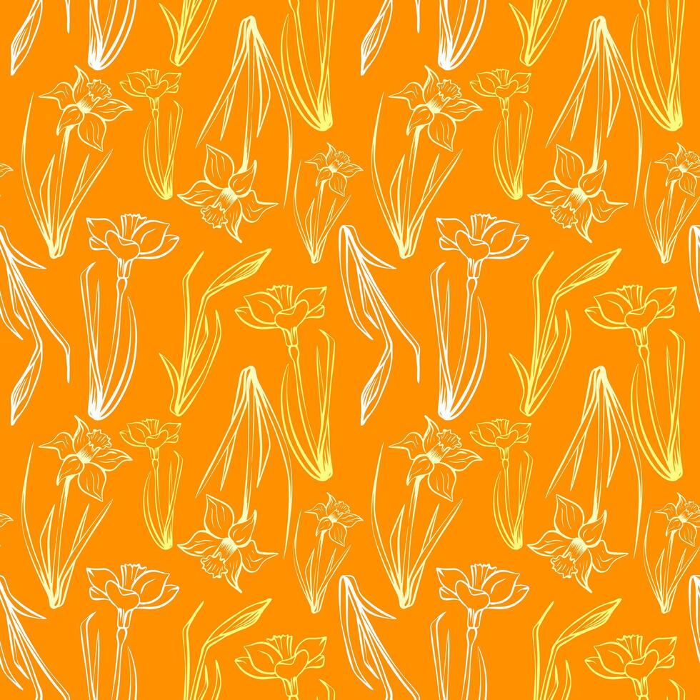 naadloos bloemen patroon in wijnoogst stijl. silhouet van narcis bloem Aan geel achtergrond voor omhulsel papier, achtergrond, textiel. voorjaar en zomer verzameling vector