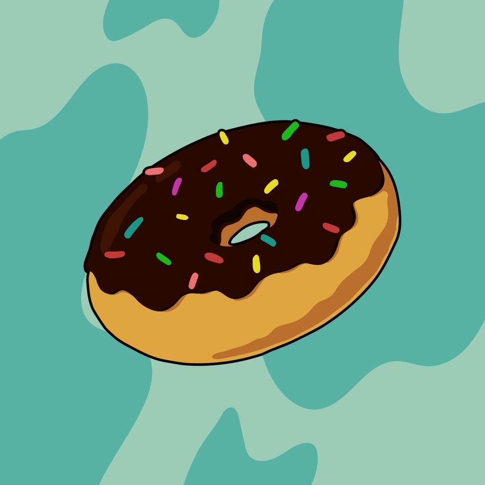 een tekenfilm tekening van een chocola donut met hagelslag Aan top vector