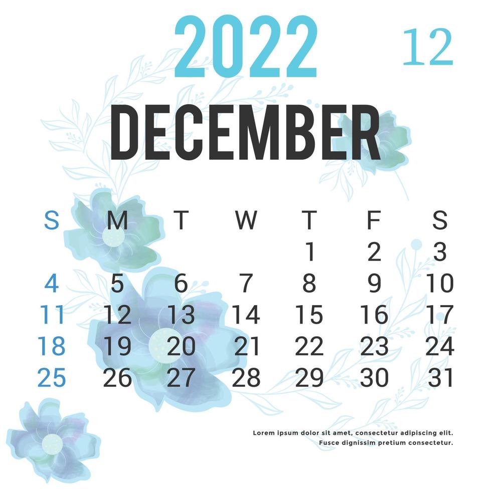afdrukbare kalender 2022 sjabloonontwerp vector