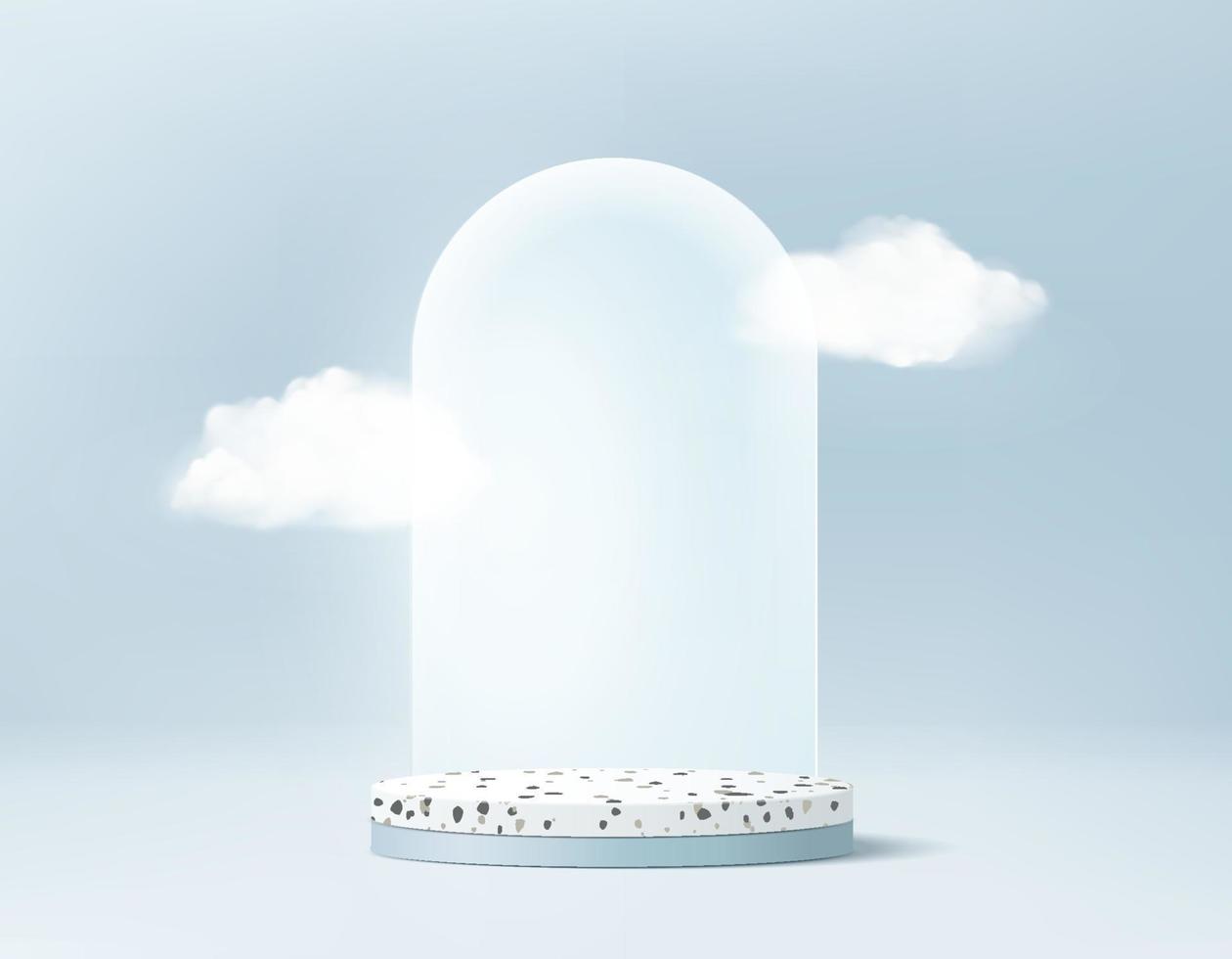 3d achtergrond product display podium scène met cloud geometrisch platform. wolk achtergrond vector 3d render met podium. stand om cosmetisch product te tonen. podium showcase op voetstuk display blauwe studio