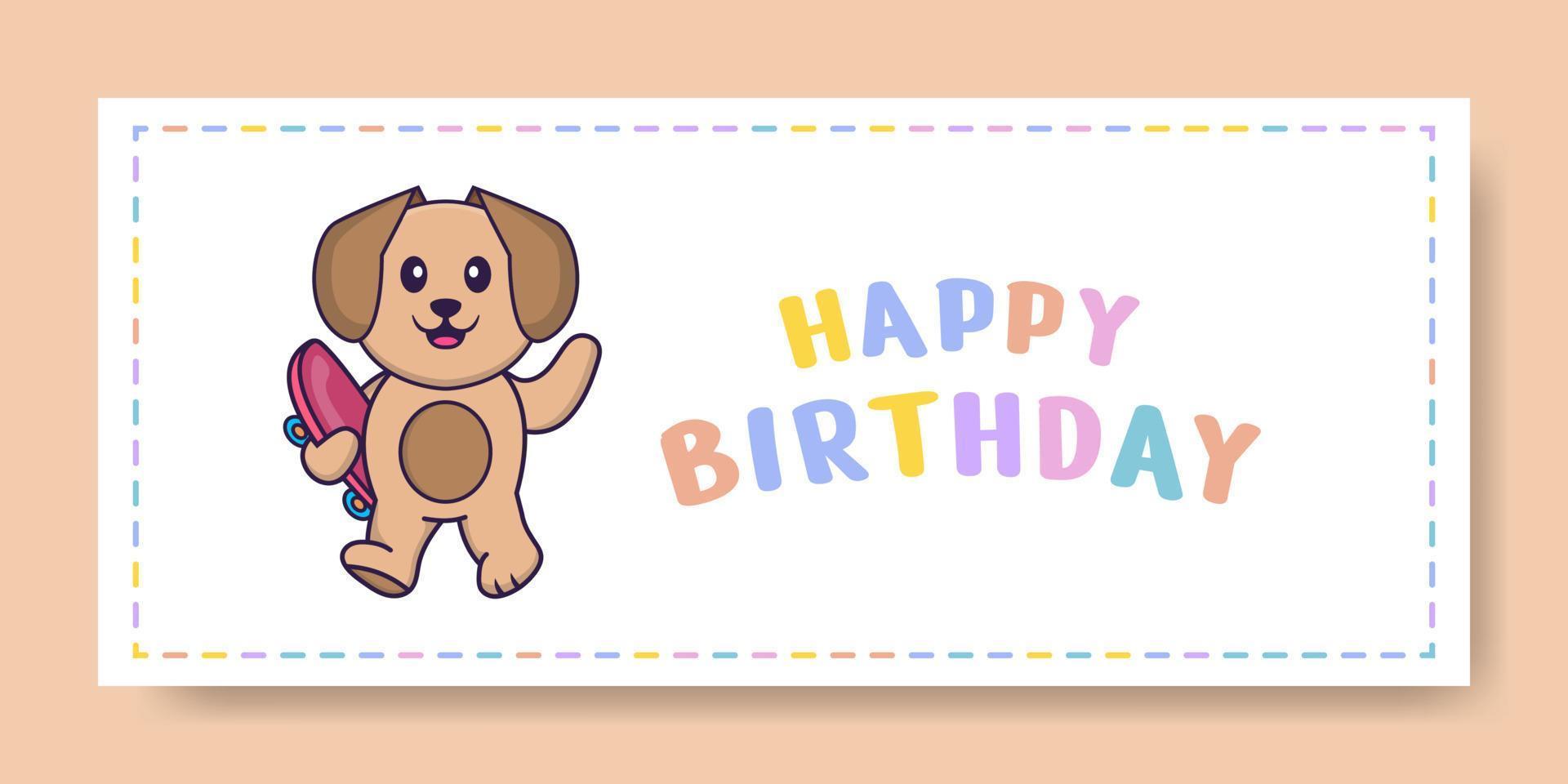 gelukkige verjaardag banner met schattige hond stripfiguur. vector illustratie