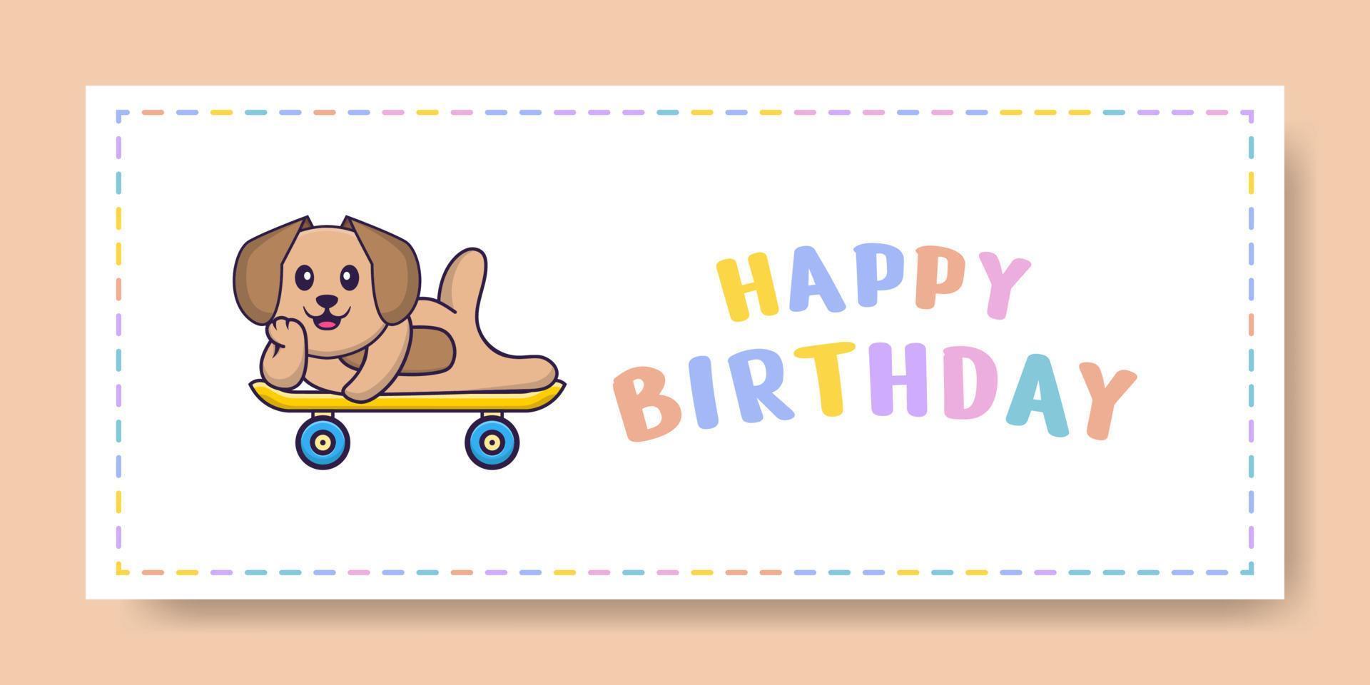 gelukkige verjaardag banner met schattige hond stripfiguur. vector illustratie