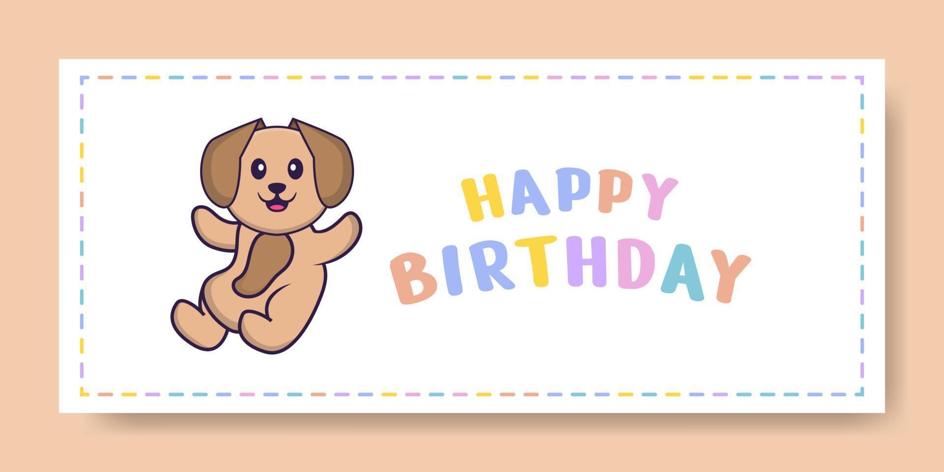 gelukkige verjaardag banner met schattige hond stripfiguur. vector illustratie