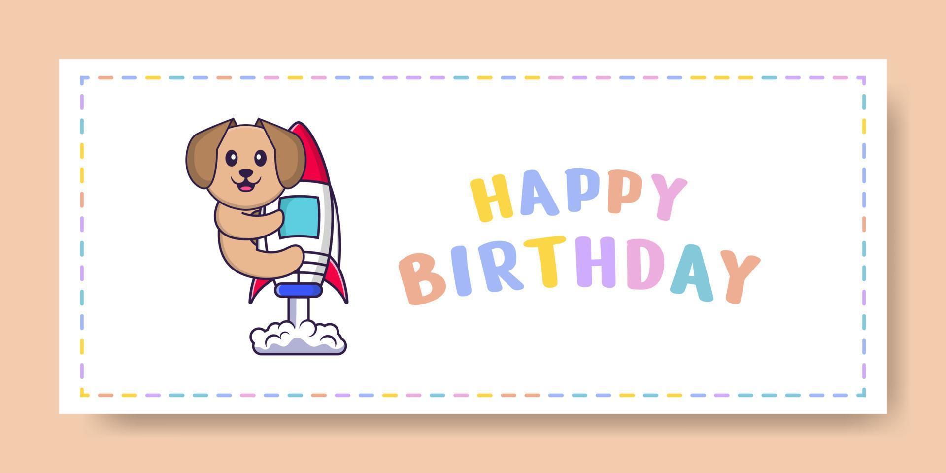 gelukkige verjaardag banner met schattige hond stripfiguur. vector illustratie