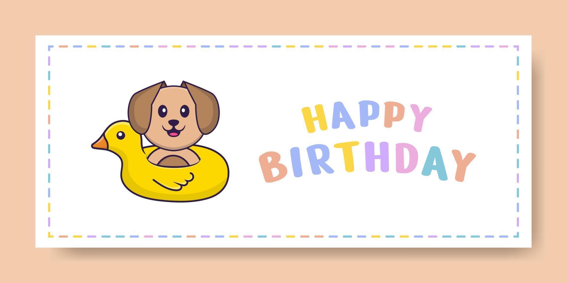 gelukkige verjaardag banner met schattige hond stripfiguur. vector illustratie