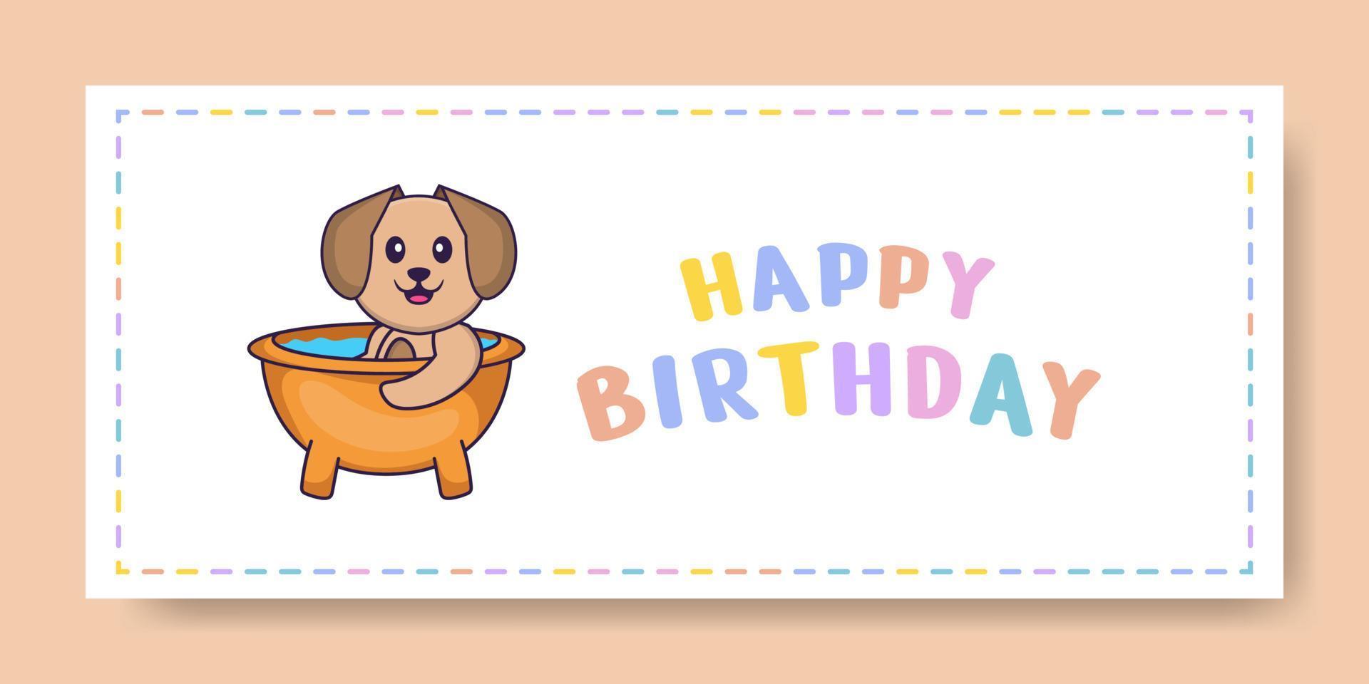 gelukkige verjaardag banner met schattige hond stripfiguur. vector illustratie