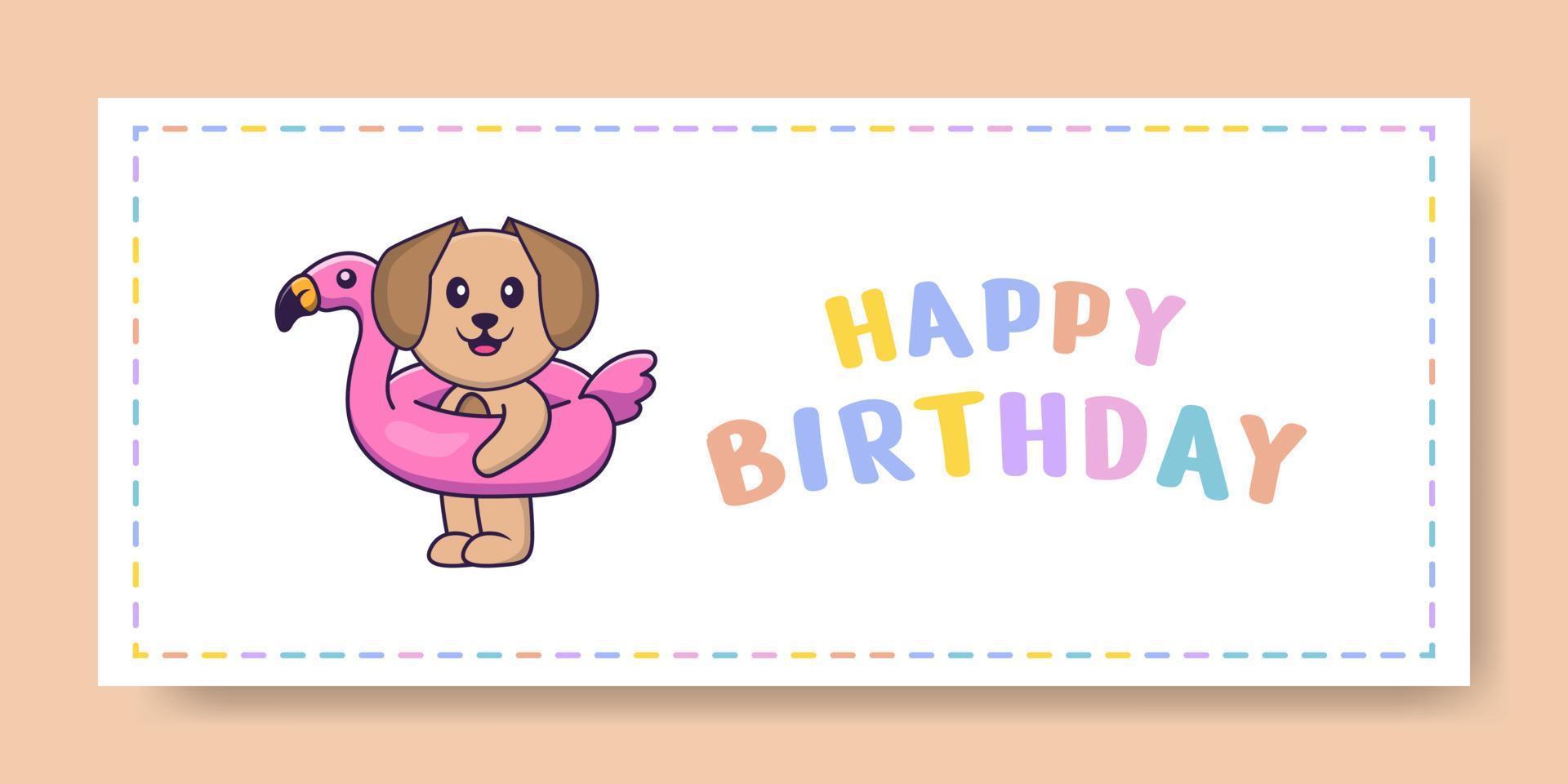 gelukkige verjaardag banner met schattige hond stripfiguur. vector illustratie