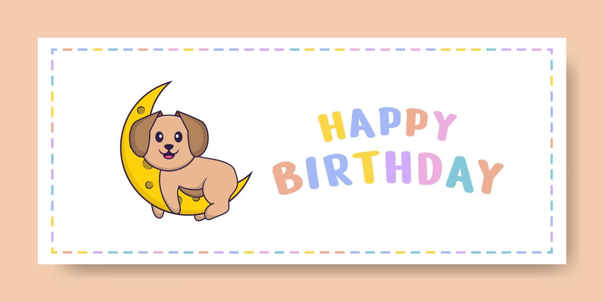 gelukkige verjaardag banner met schattige hond stripfiguur. vector illustratie