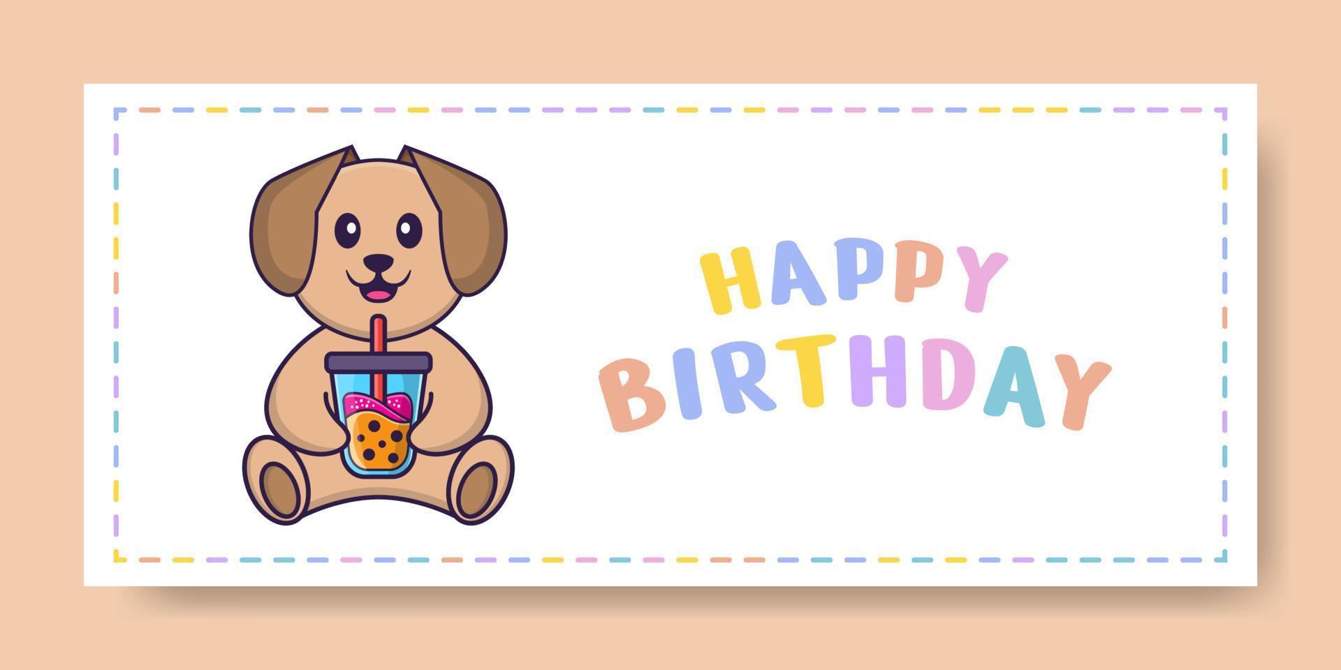 gelukkige verjaardag banner met schattige hond stripfiguur. vector illustratie