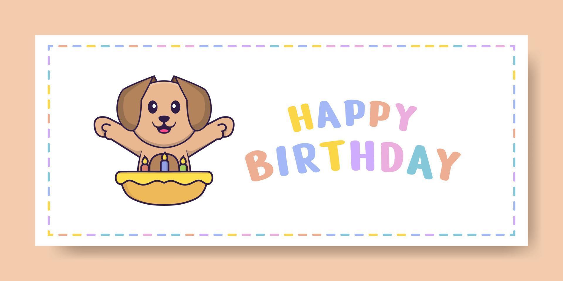 gelukkige verjaardag banner met schattige hond stripfiguur. vector illustratie