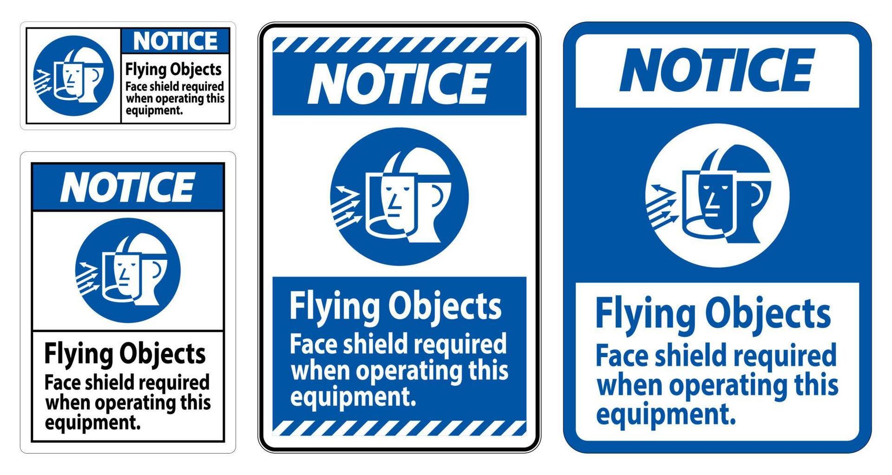 waarschuwingsbord rondvliegende voorwerpen, gezichtsbescherming vereist bij gebruik van deze apparatuur vector