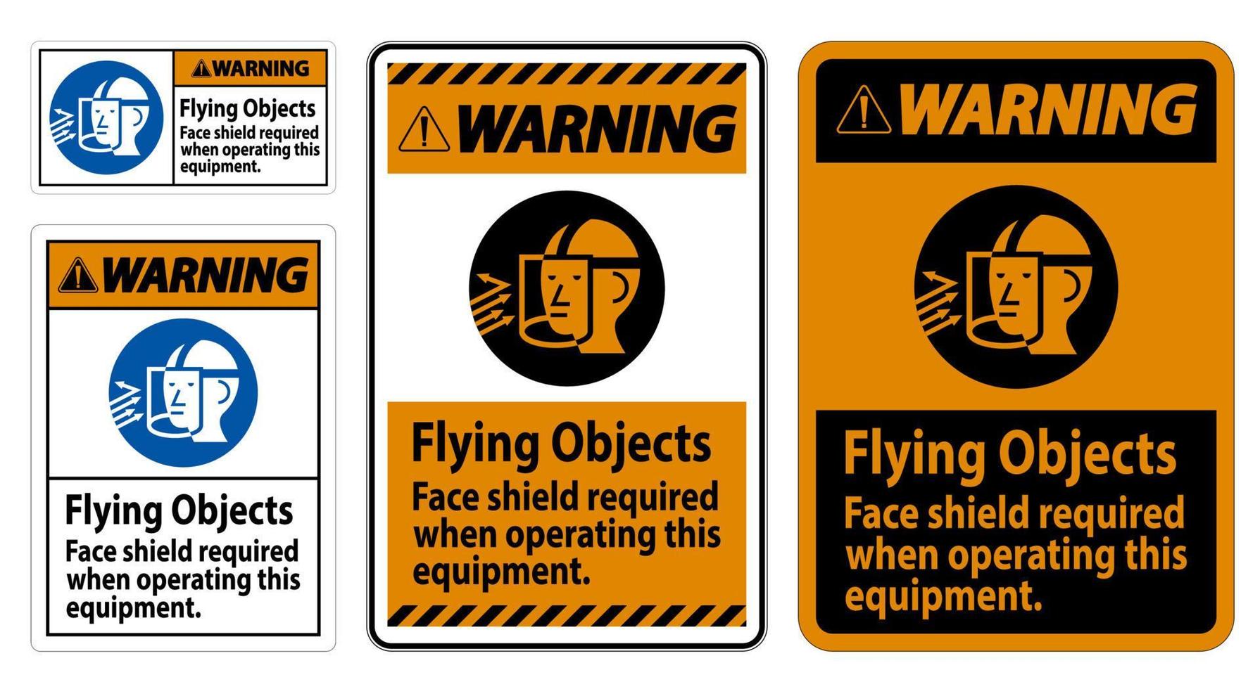 waarschuwingsbord rondvliegende voorwerpen, gelaatsscherm vereist bij gebruik van deze apparatuur vector