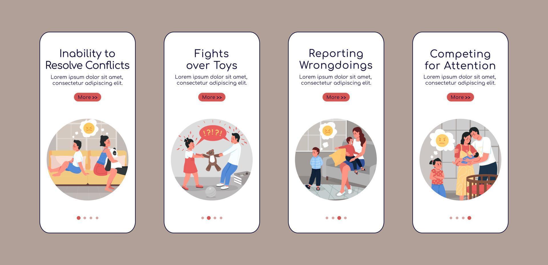 familieconflict onboarding mobiele app scherm platte vector sjabloon