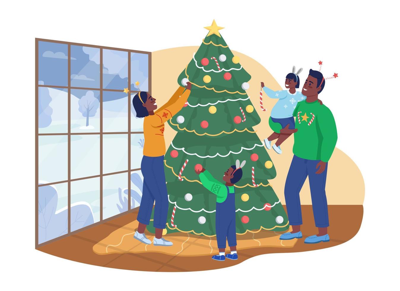 kerstboom versieren 2d vector geïsoleerde illustratie