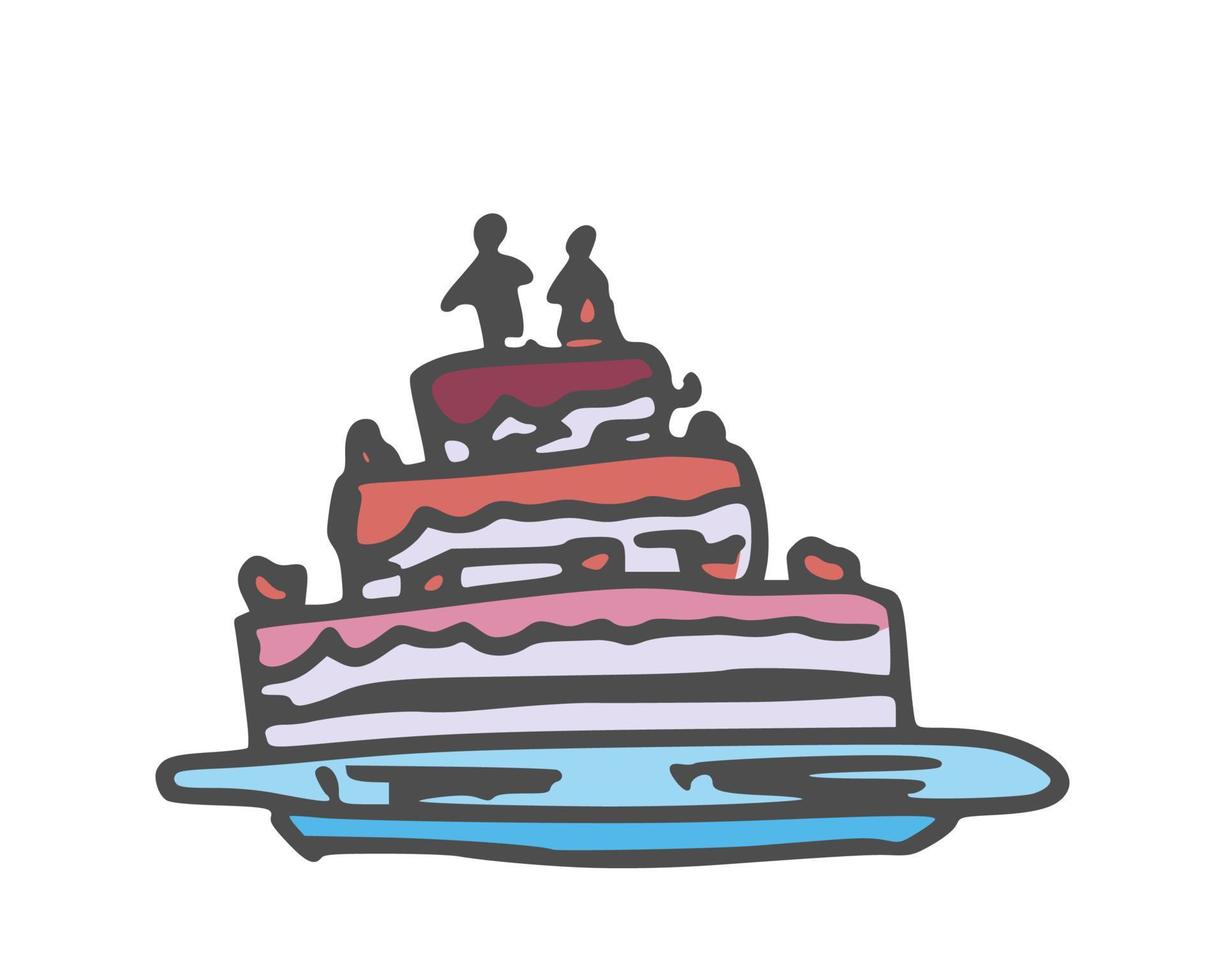 cake met slagroom op een bord eenvoudige tekening vector