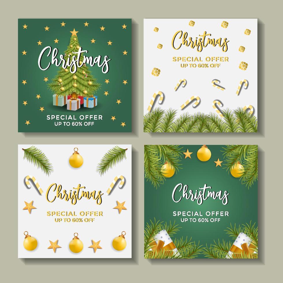 set van media sociale kerst verkoop post ontwerpsjabloon vector