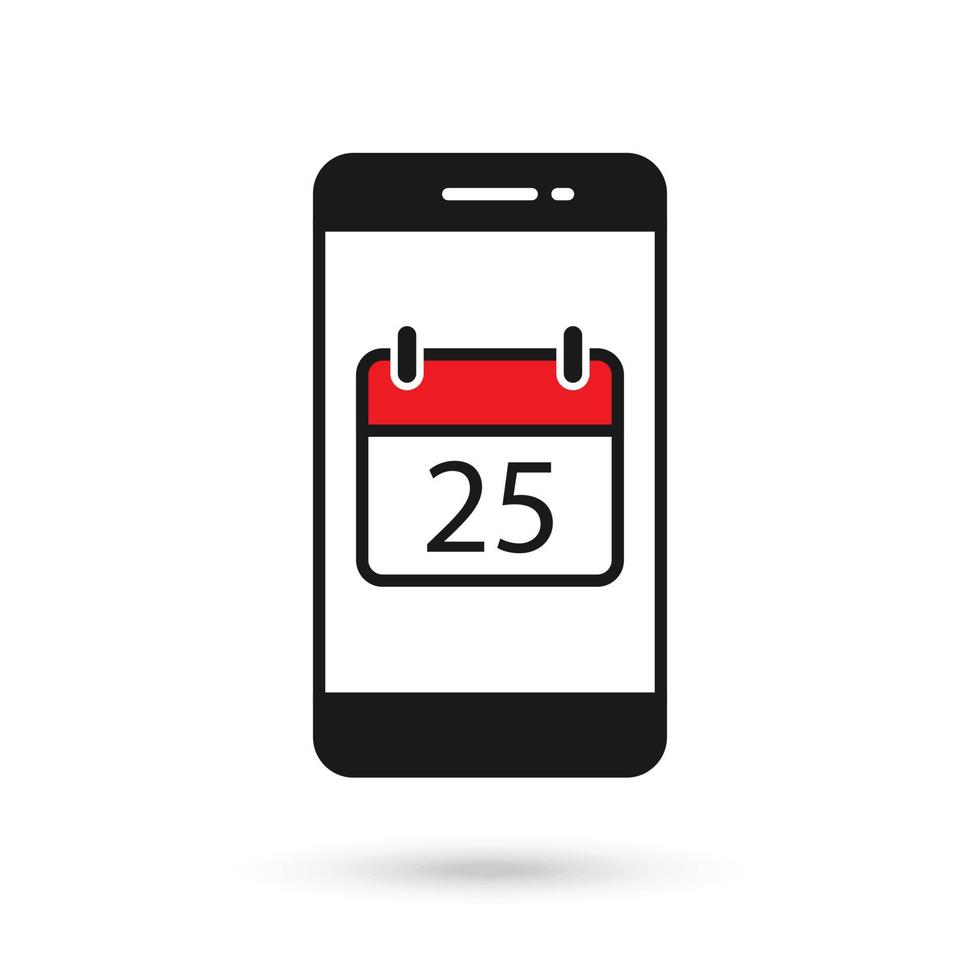 mobiele telefoon plat ontwerp icoon met kalender icoon met de datum 25 vector