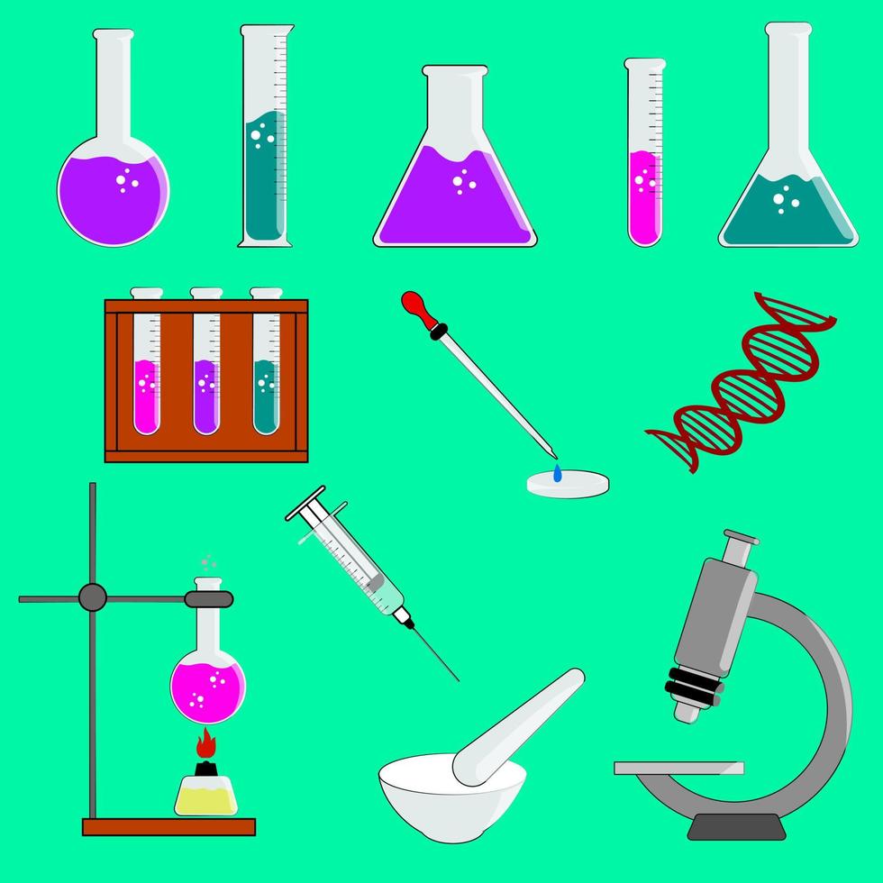 chemische laboratoriumapparatuur en -hulpmiddelen, illustraties, pictogram, afbeelding, enz. door vectorontwerp vector