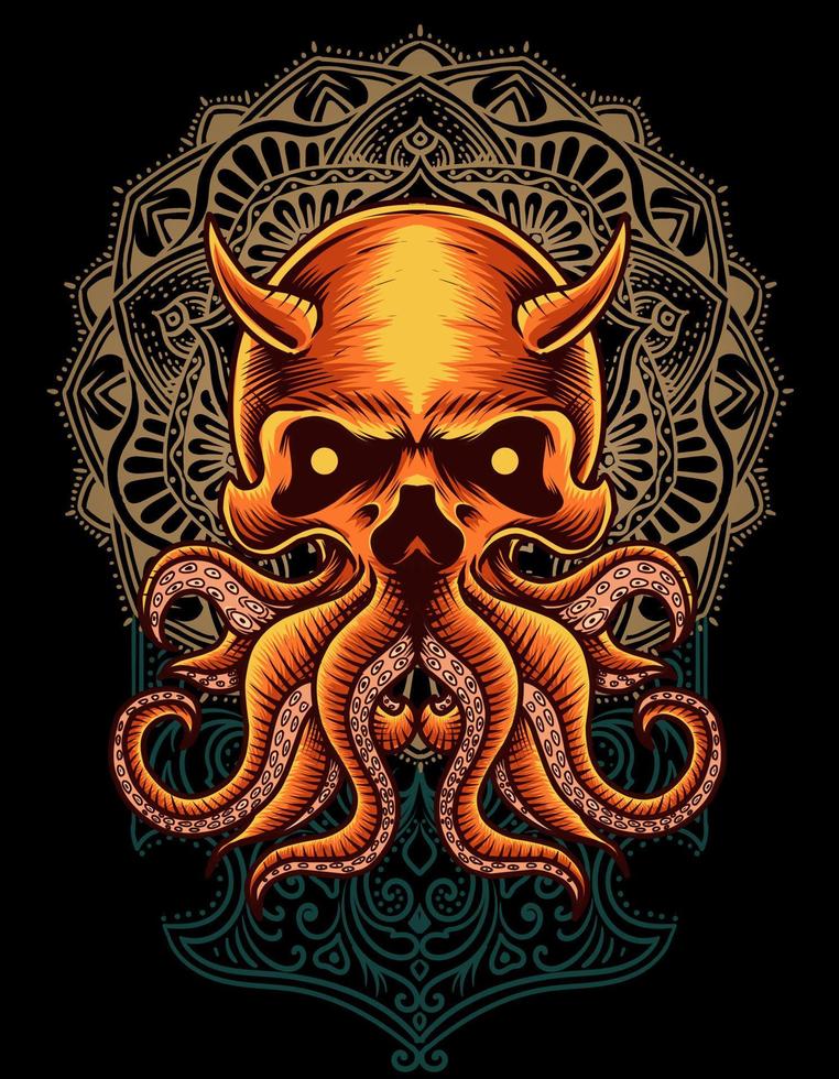 illustratie octopus schedel met mandala ornament vector